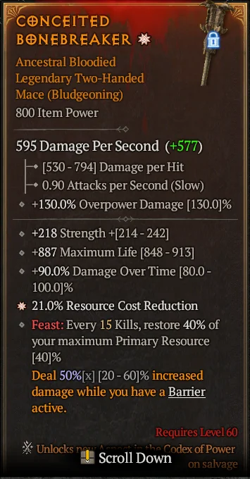 BUY CONCEITED BONEBREAKER ANCESTRAL BLOODIED 1S#3640-Diablo 4 Items