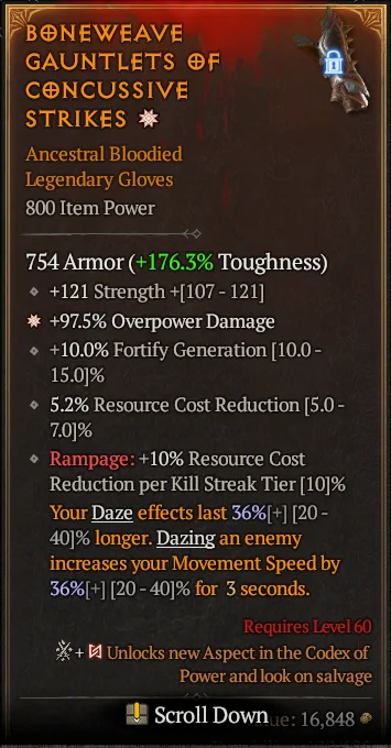 BUY BONEWEAVE GAUNTLETS OF CONCUSSIVE STRIKES ANCESTRAL BLOODIED 1S#3640-Diablo 4 Items