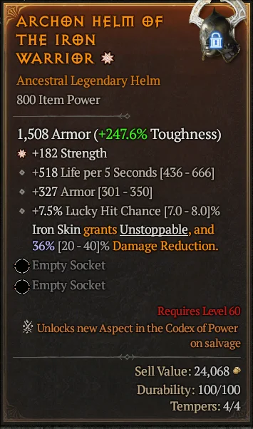 BUY ARCHON HELM OF THE IRON WARRIOR 1S#3640-Diablo 4 Items
