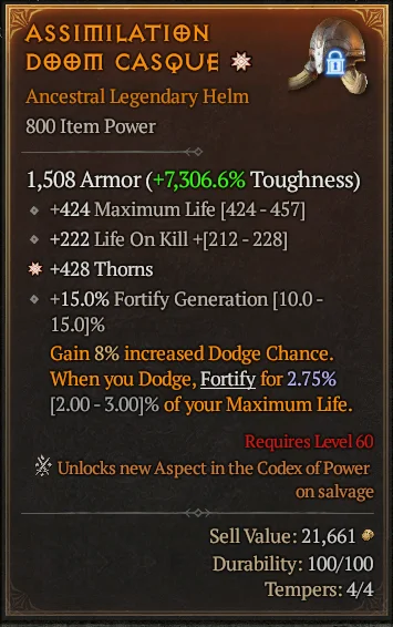 BUY ASSIMILATION DOOM CASQUE 1S#3640-Diablo 4 Items