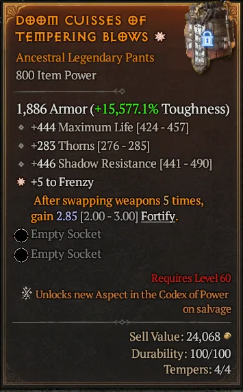 BUY DOOO CUISSES O OF TEMPERING BLOWS &hearts; 1S#3640-Diablo 4 Items