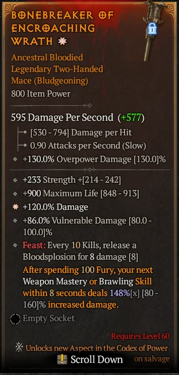 BUY BONEBREAKER OF ENCR&Ocirc;ACHING WRATH ANCESTRAL BLOODIED 1S#3640-Diablo 4 Items