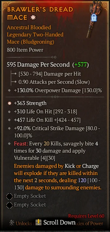 BUY BRAWLER'S DREAD MACE ANCESTRAL BLOODIED 1S#3640-Diablo 4 Items